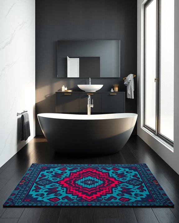 colorful rugs on dark floors