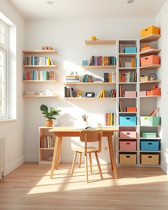 colorful shelves enhance organization