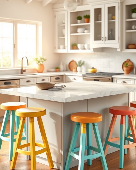 colorful stools enhance kitchens