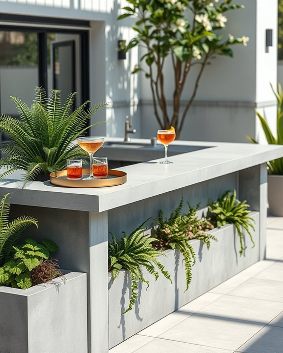 concrete bar with planters