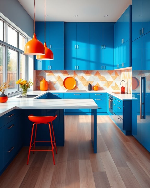 contemporary blue orange kitchen design