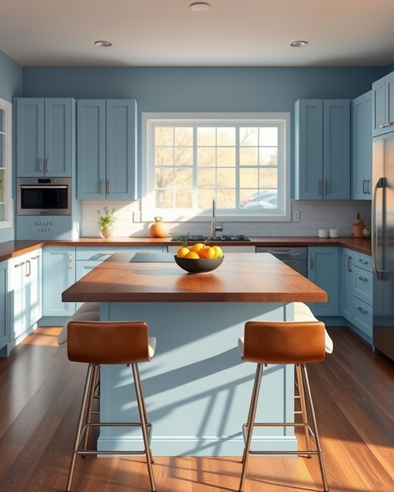 cool blue and walnut