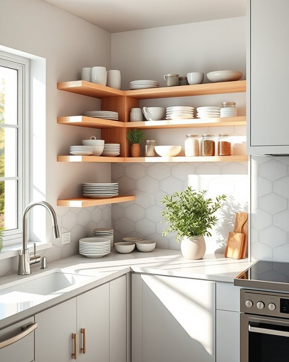 corner open shelving display