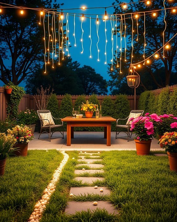 cozy backyard string lighting