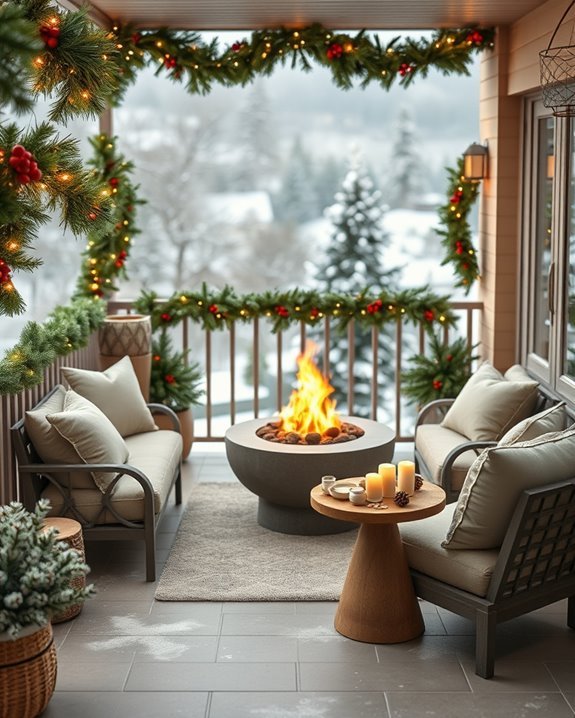 cozy balcony fire pit