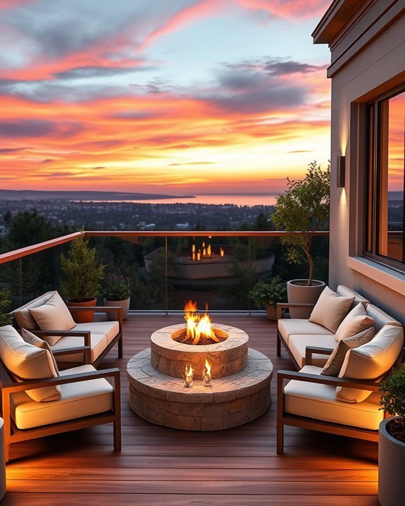 cozy balcony fire pit