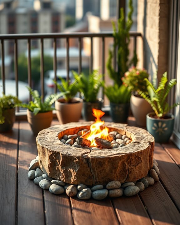 cozy balcony mini fire pit