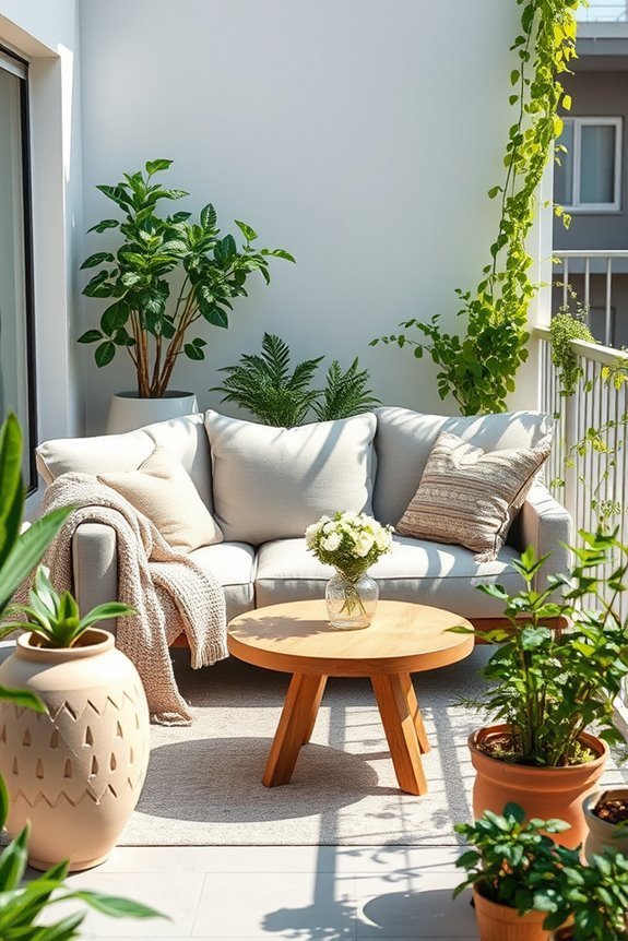 cozy balcony seating area