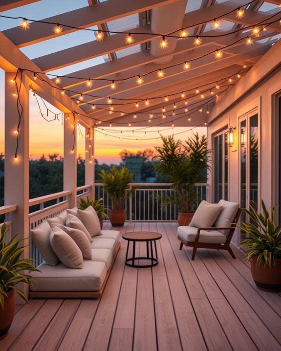 cozy balcony string lights