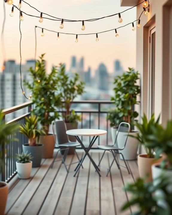 cozy balcony string lights