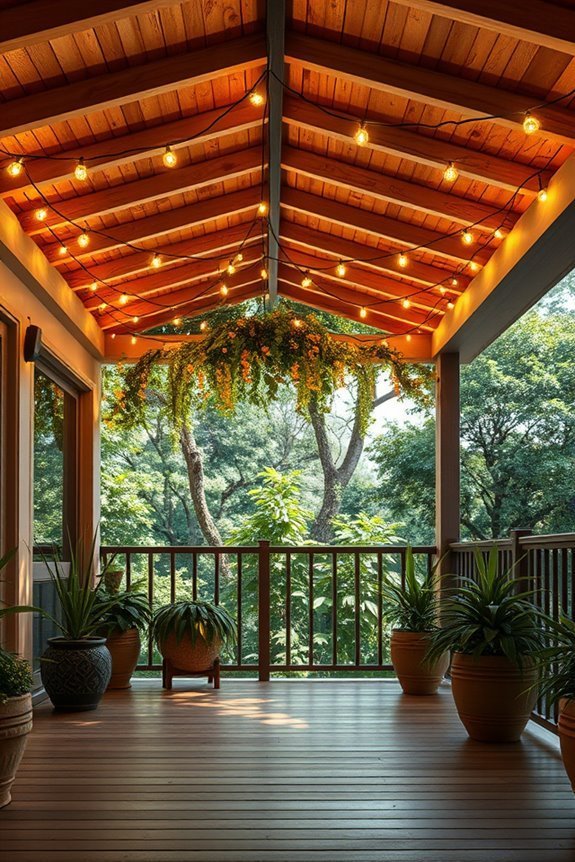 cozy balcony with string lights