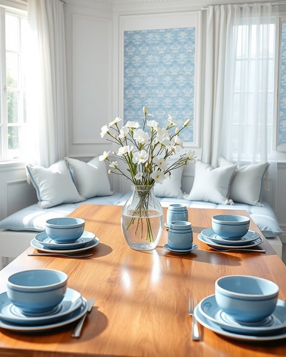 cozy blue and white seating