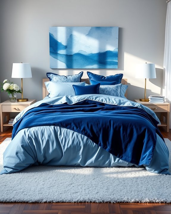 cozy blue bedding layering