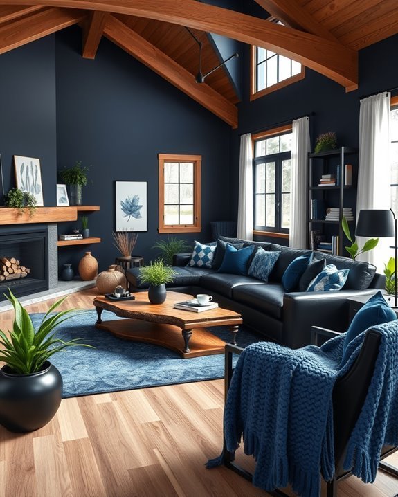 cozy blue black cabin decor
