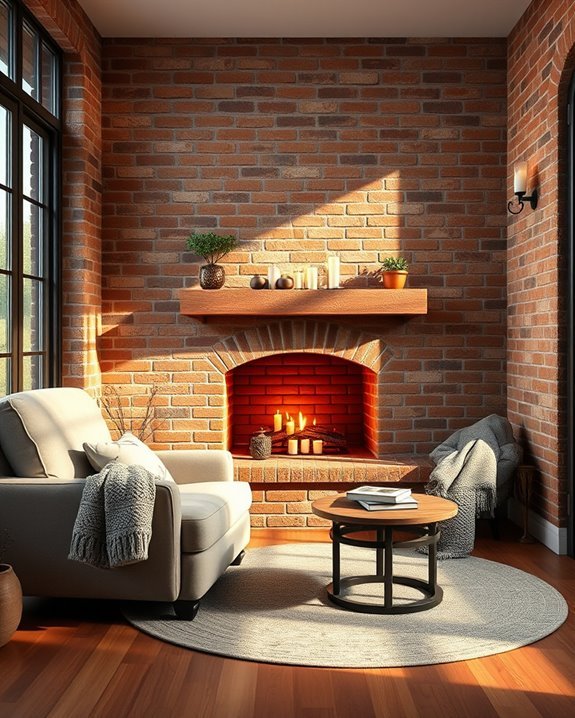cozy brick fireplace retreat