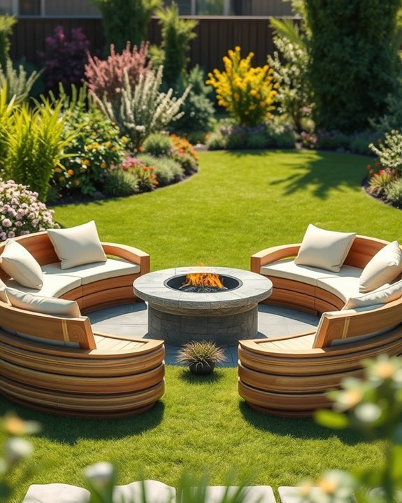 cozy circular fire pit seating