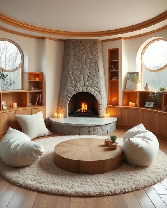 cozy circular fireplace seating