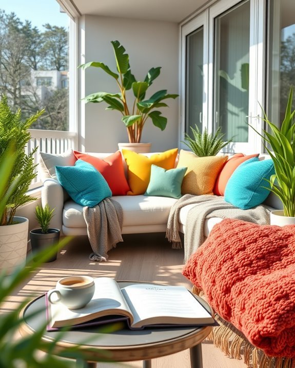 cozy colorful balcony retreat