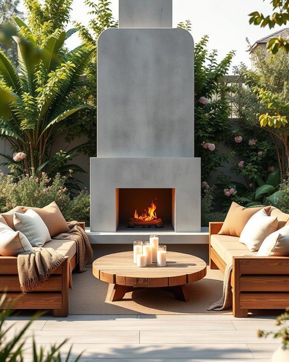 cozy concrete fireplace seating