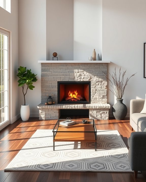 cozy corner fireplace ambiance