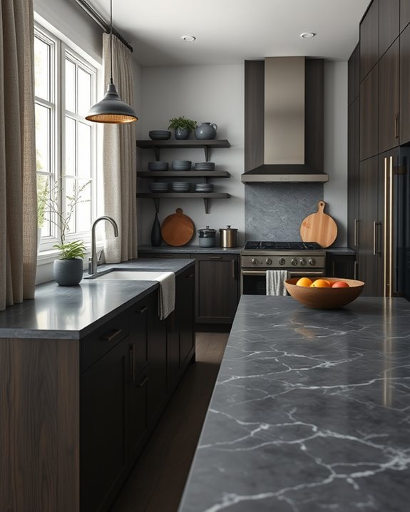 cozy dark kitchen textiles