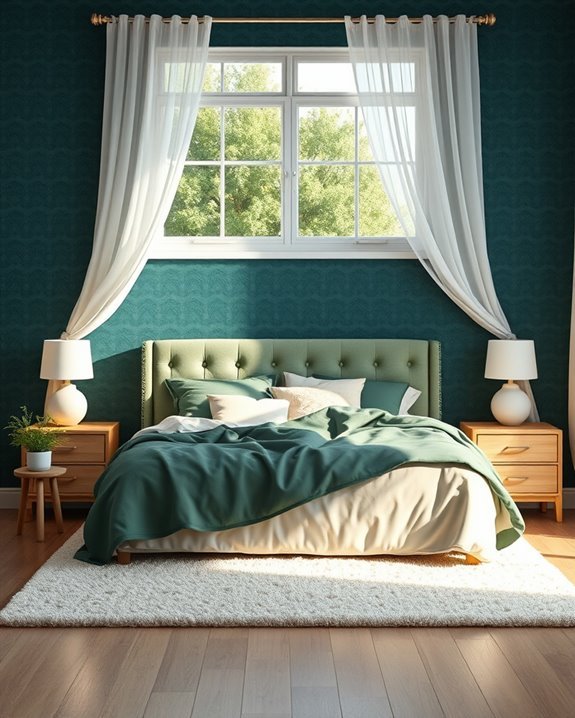 cozy dark teal bedroom
