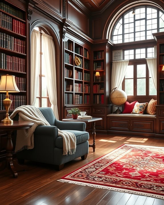 cozy dark wood library