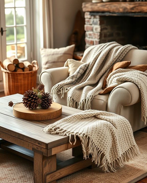 cozy farmhouse blanket styling