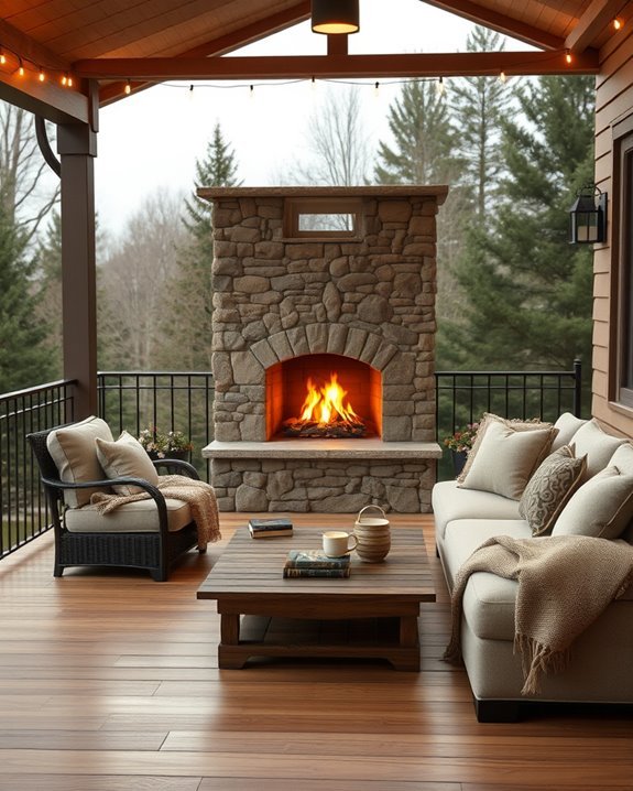 cozy fireplace balcony retreat