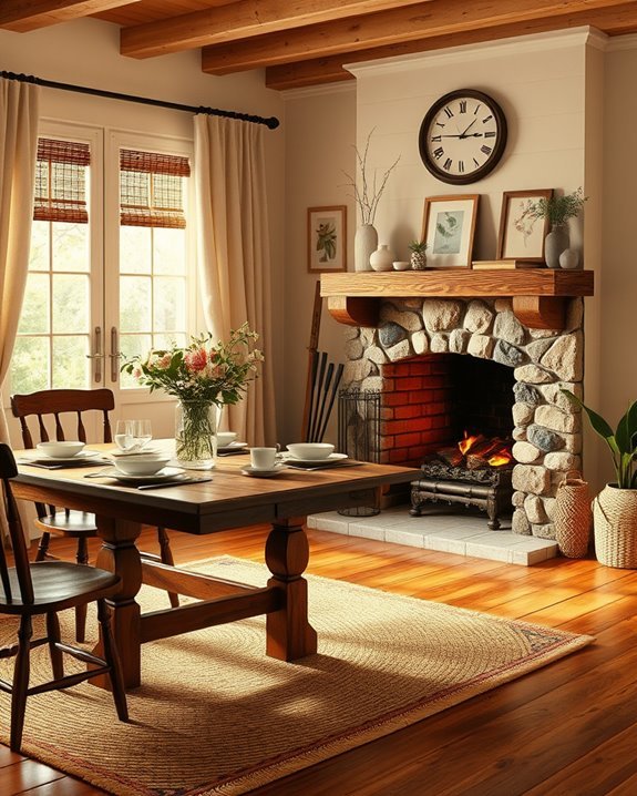 cozy fireplace dining accents