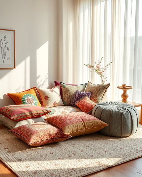 cozy floor cushions and poufs
