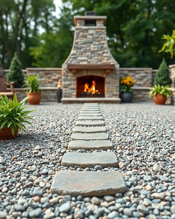 cozy gravel patio fireplace