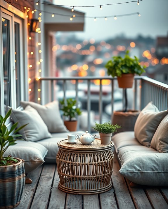 cozy illuminated balcony retreat