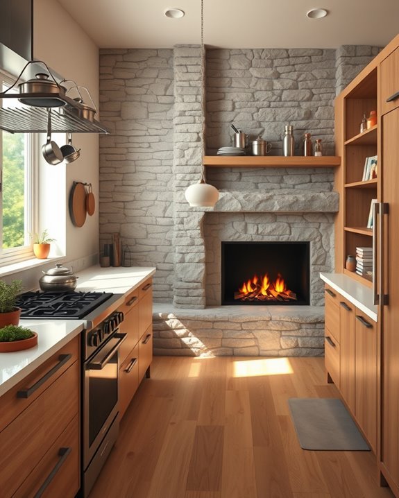 cozy kitchen with fireplace