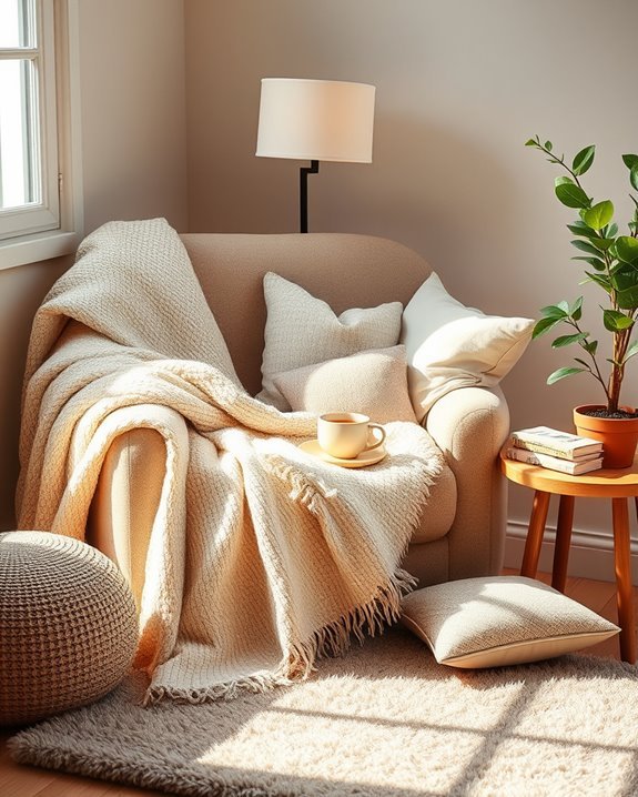 cozy layered blankets and pillows