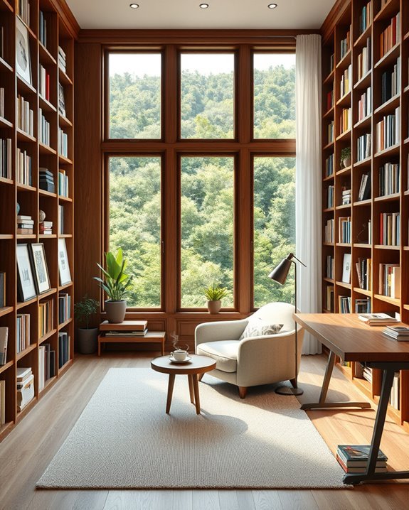 cozy library with views