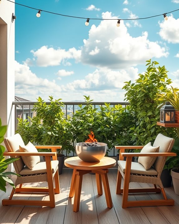 cozy miniature balcony fire pit