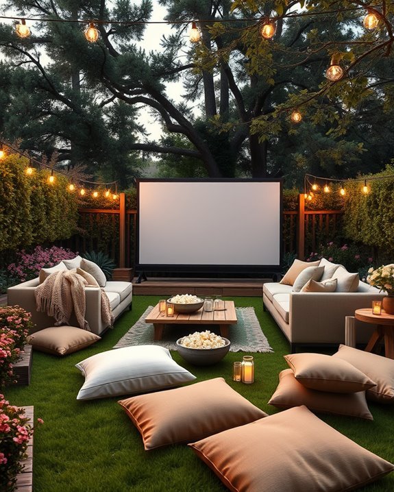 cozy outdoor movie setup