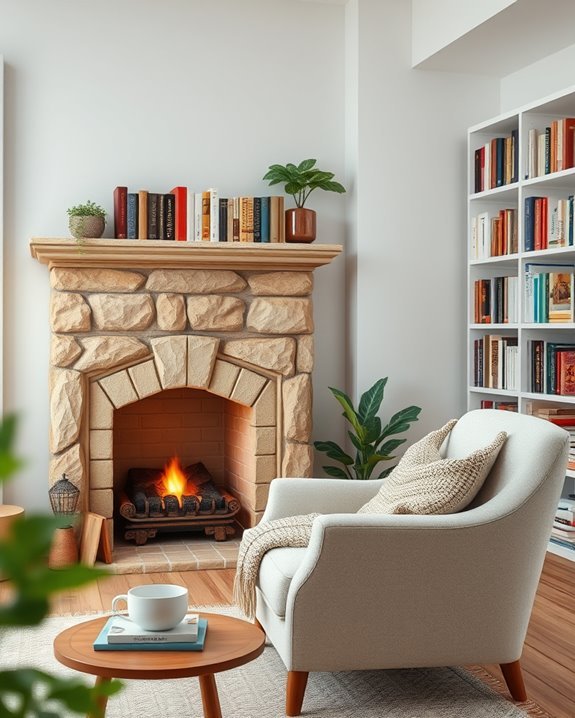 cozy reading room fireplace