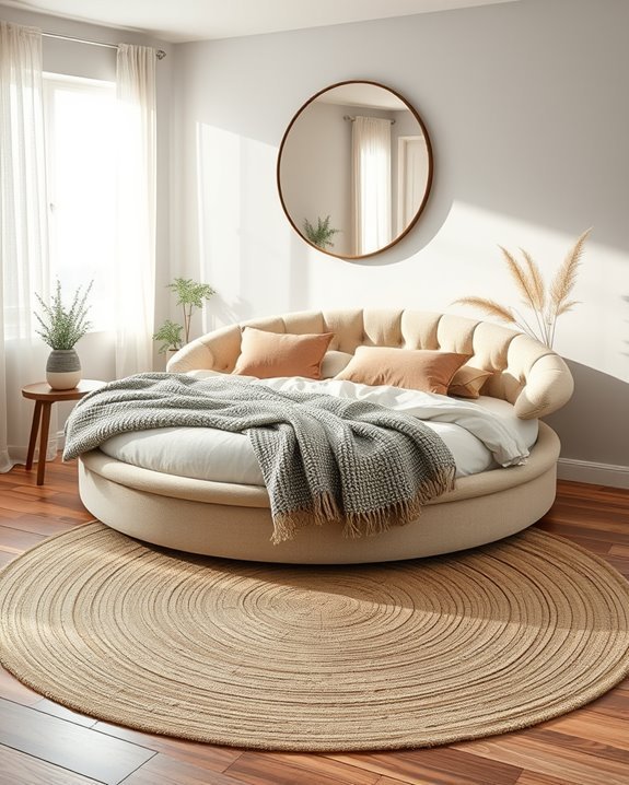 cozy textured circular bedroom