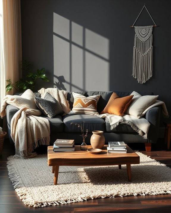cozy textured pillow layering