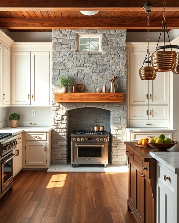 cozy traditional stone fireplace