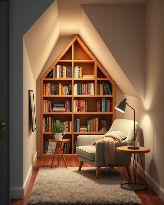 cozy under stair library nook