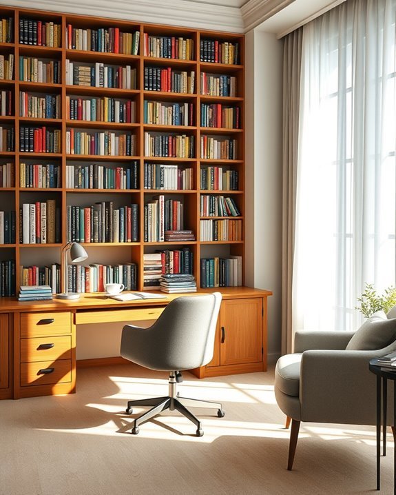 cozy workspace and library