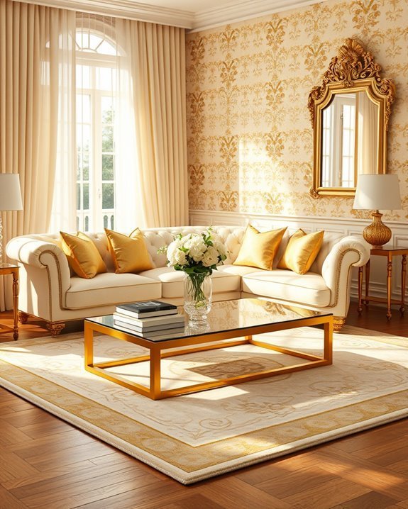cream and gold textiles