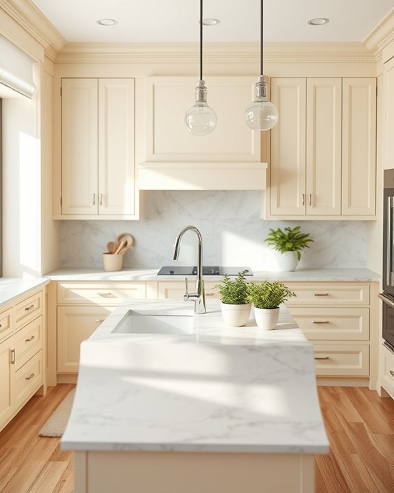 cream cabinets marble elegance