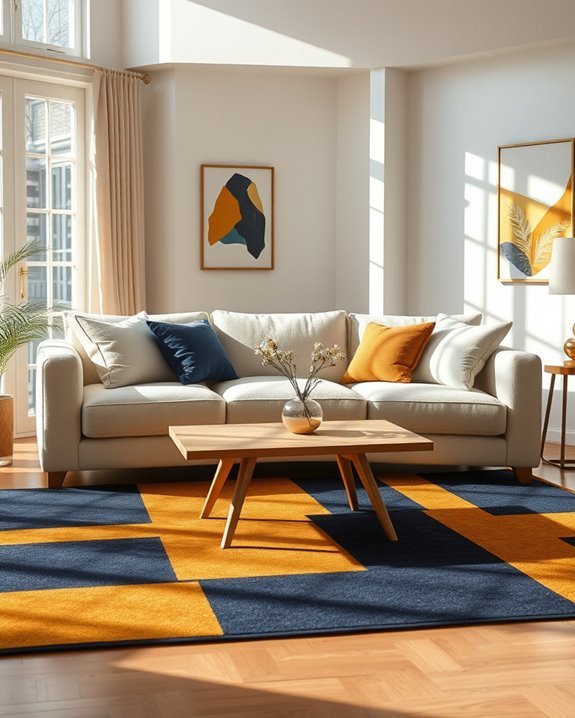 cream sofa bold rug