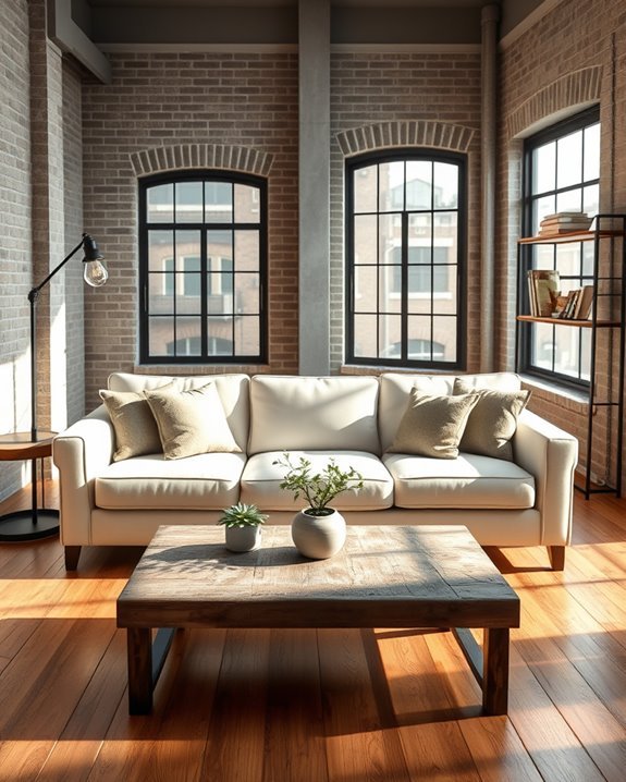 cream sofa industrial contrast