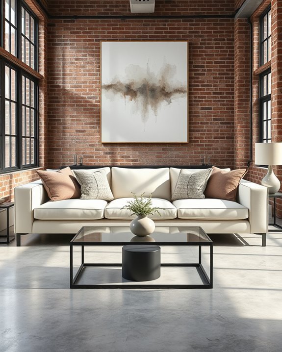 cream sofas industrial accents