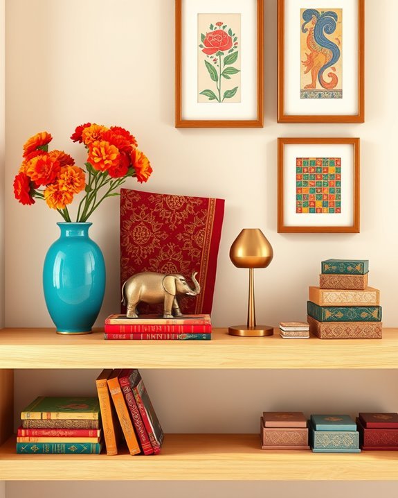 cultural accents enhance shelves